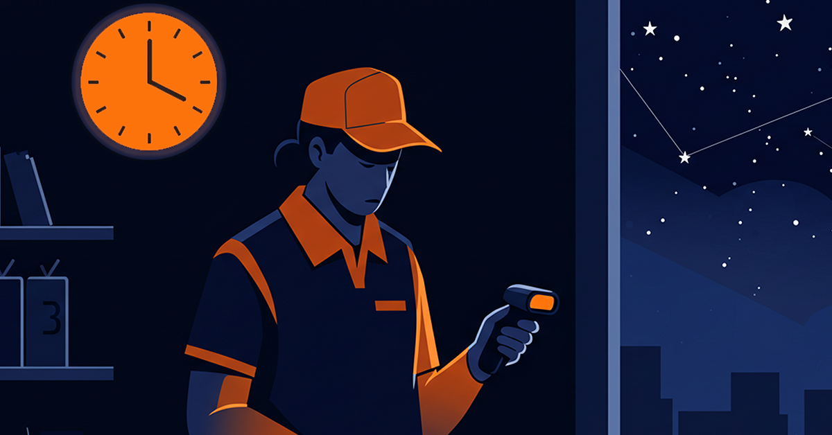Retail worker with focus supplement for late-night clarity.