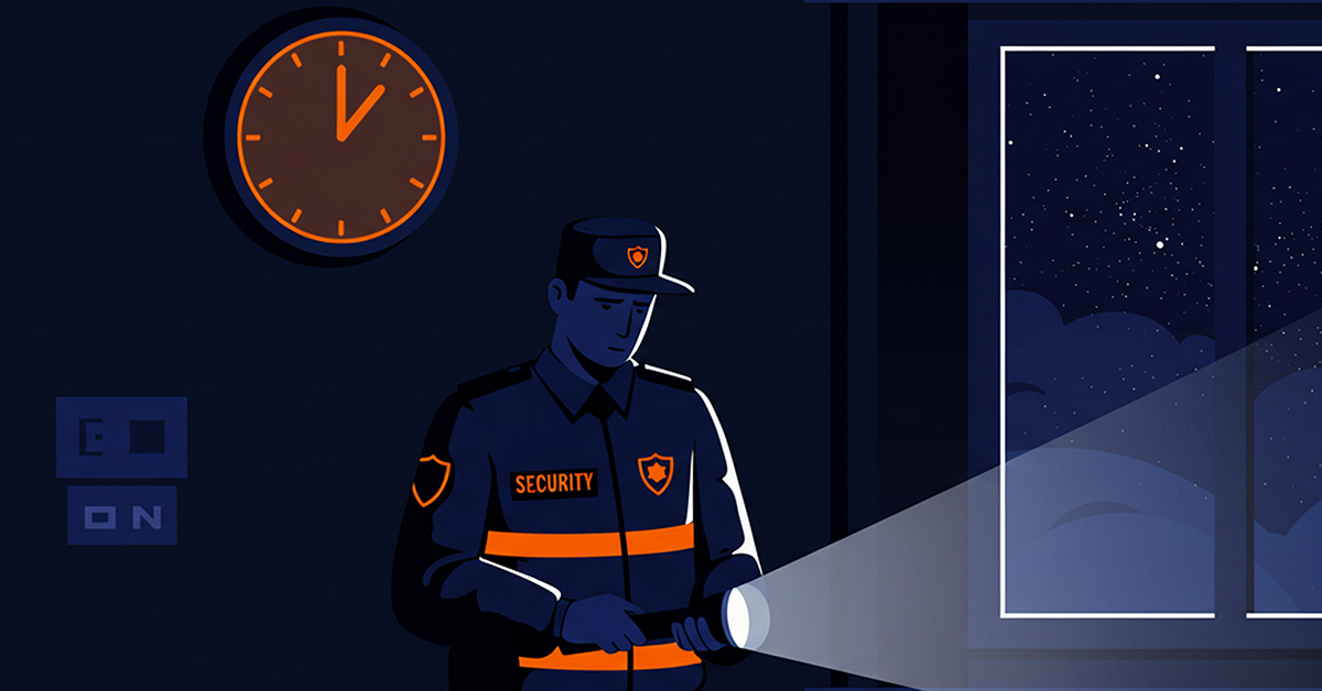 Security guard with pre-workout supplement for night shift energy.